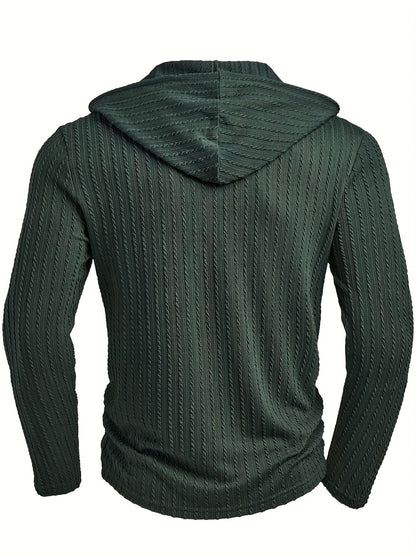 Comfortable Green Cable Knit Henley Hoodie for Women with Drawstring Hood Long Sleeve Button Placket Relaxed Style