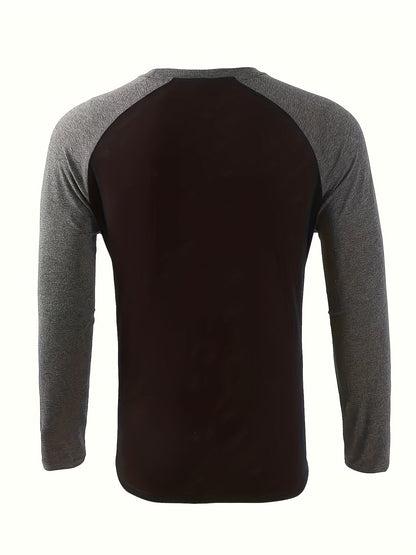 Effortless Black and Grey Colorblock Raglan Shirt for Women with Crew Neck Long Sleeve Relaxed Casual Style