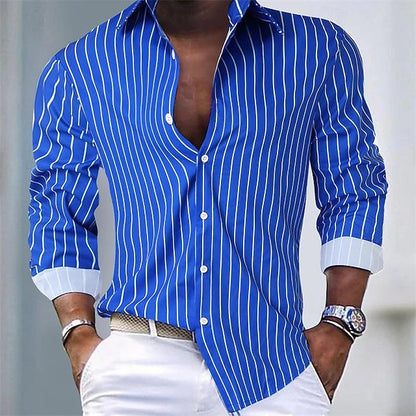 Effortless Striped Button Down Shirt for Women with Point Collar Long Sleeve Contrast Cuff Relaxed Style