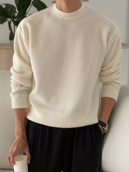 Comfortable Ribbed Sweater for Women with Crew Neck Long Sleeve Relaxed Oversized Knit Style