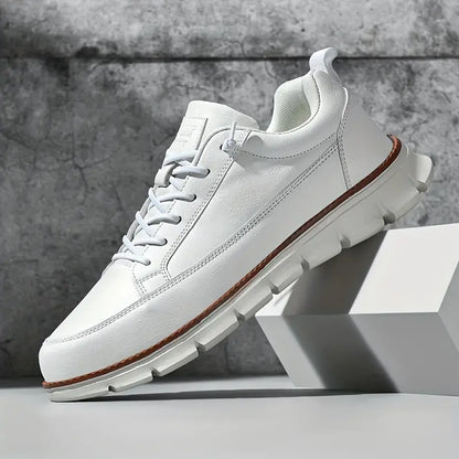 Comfortable Leather Sneaker for Women with Lace Up Low Top Chunky Sole Casual Style