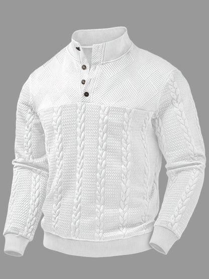 Comfortable Black Cable Knit Sweater for Women with Mock Neck Long Sleeve Button Placket Casual Style