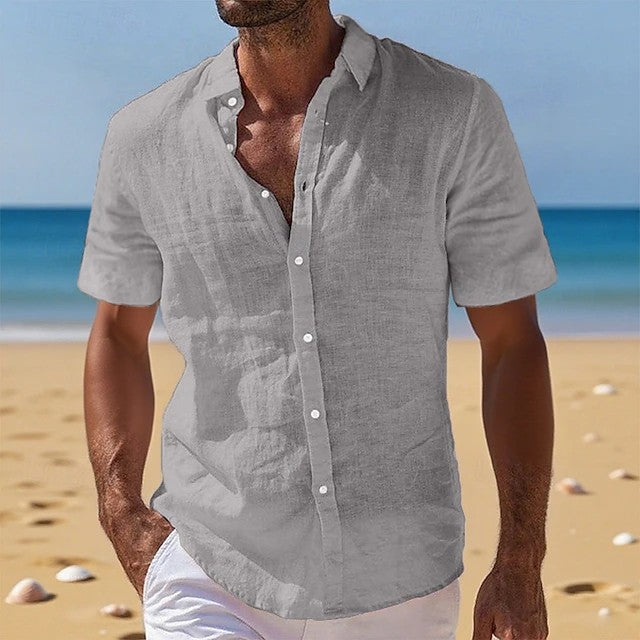 Effortless Linen Shirt for Women with Collar Short Sleeve Button Front Relaxed Casual Style