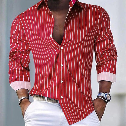 Effortless Striped Button Down Shirt for Women with Point Collar Long Sleeve Contrast Cuff Relaxed Style