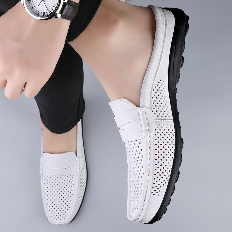 Effortless Perforated Leather Loafer Mule for Women with Backless Penny Strap Slip On Casual Style