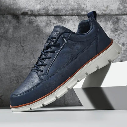 Comfortable Leather Fashion Sneaker for Women with Lace-Up Collar Low Top Chunky Lug Sole Casual Style