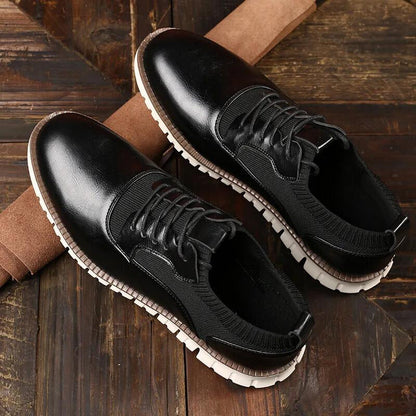 Stylish Leather Sneaker for Women with Round Toe Lace-Up Knit Panel Lug Sole Casual Style
