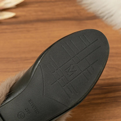 Comfortable Mules for Women with Faux Fur Lining Buckle Detail Slip On Style