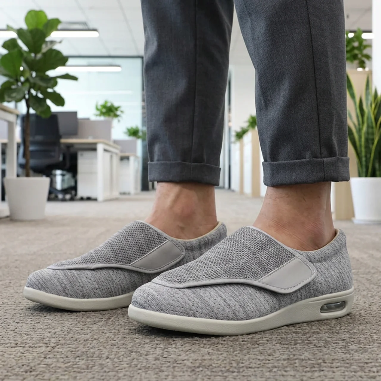 Comfortable Knit Fashion Sneaker for Women with Adjustable Strap Wide Toe Air Cushion Sole Casual Style