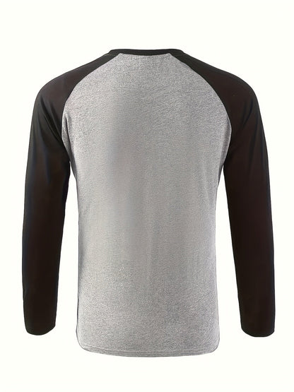 Effortless Black and Grey Colorblock Raglan Shirt for Women with Crew Neck Long Sleeve Relaxed Casual Style