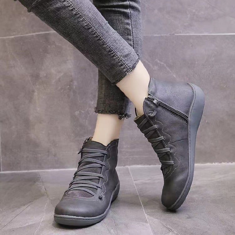 Comfortable Leather Ankle Boots for Women with Lace Up Zipper Wedge Sole Casual Style