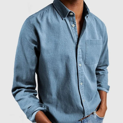 Effortless Denim Button Down Shirt for Women with Collar Long Sleeve Chest Pocket Casual Style
