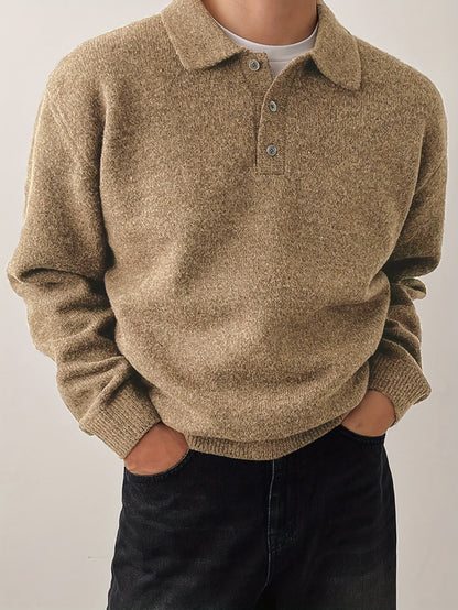 Comfortable Olive Green Knit Polo Sweater for Women with Collar Long Sleeve Button Placket Relaxed Oversized Style