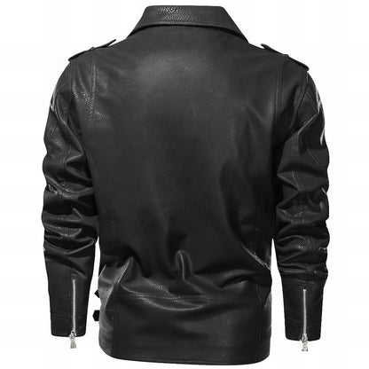 Elegant Black Leather Jacket for Women with Notched Collar Long Sleeve Belted Zip Front Biker Style