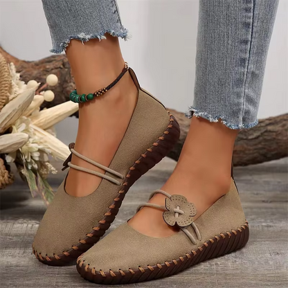 Comfortable Mary Jane Shoes for Women with Double Strap Buckle Detail Soft Sole Flat Style