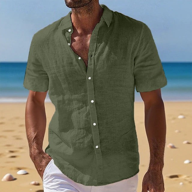 Effortless Linen Shirt for Women with Collar Short Sleeve Button Front Relaxed Casual Style