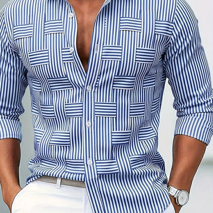Elegant Blue Striped Silk Shirt for Women with Collar Long Sleeve Button Front Relaxed Style
