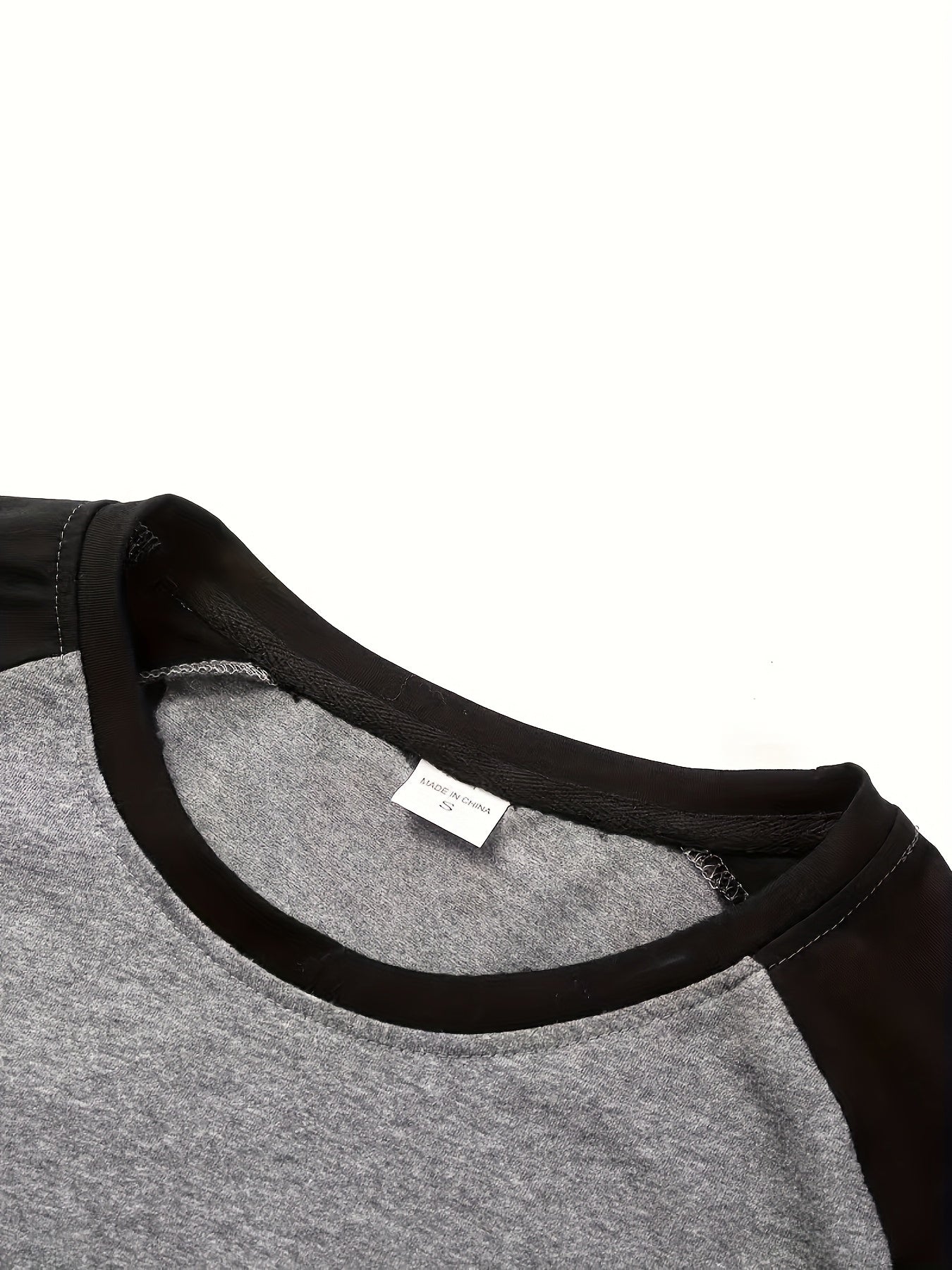 Effortless Black and Grey Colorblock Raglan Shirt for Women with Crew Neck Long Sleeve Relaxed Casual Style