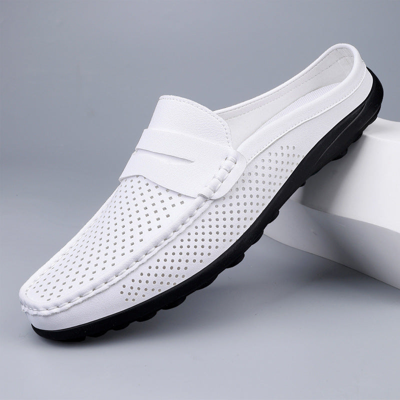 Effortless Perforated Leather Loafer Mule for Women with Backless Penny Strap Slip On Casual Style