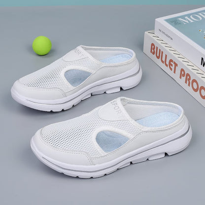 Comfortable Mesh Slip On Mule Sneaker for Women with Cutout Vent Platform Sole Sport Style