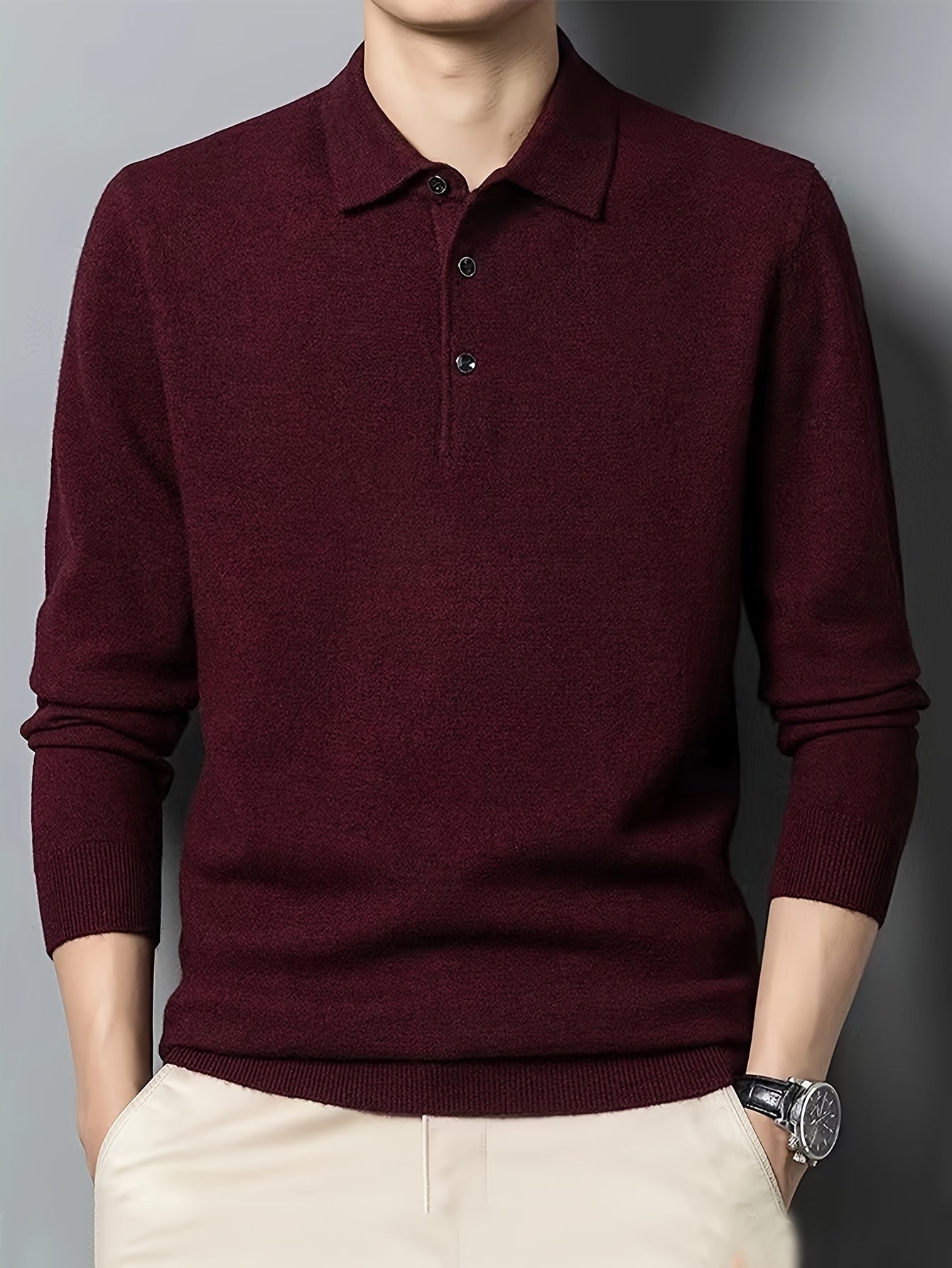 Comfortable Knit Polo Sweater for Women with Collar Long Sleeve Button Placket Ribbed Cuff Casual Style