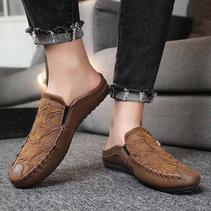 Effortless Leather Mule Loafer for Women with Backless Zipper Accent Hand Stitched Casual Style