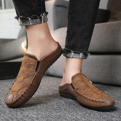 Effortless Leather Mule Loafer for Women with Backless Zipper Accent Hand Stitched Casual Style