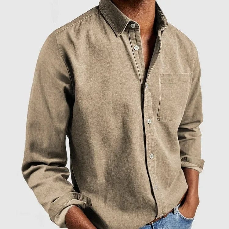 Effortless Denim Button Down Shirt for Women with Collar Long Sleeve Chest Pocket Casual Style