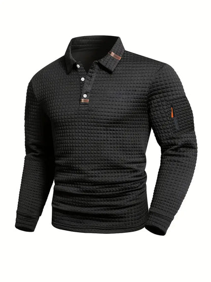 Effortless Waffle Knit Polo Shirt for Women with Collar Long Sleeve Zip Pocket Casual Style