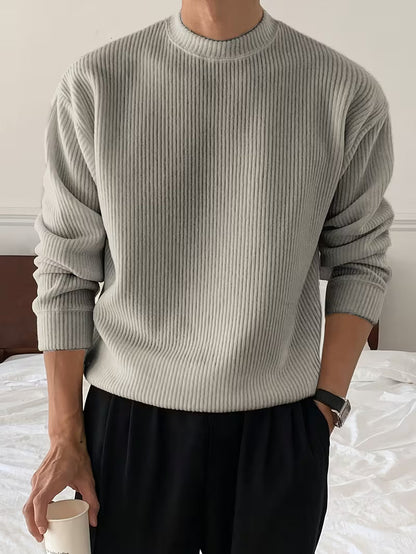 Comfortable Ribbed Sweater for Women with Crew Neck Long Sleeve Relaxed Oversized Knit Style