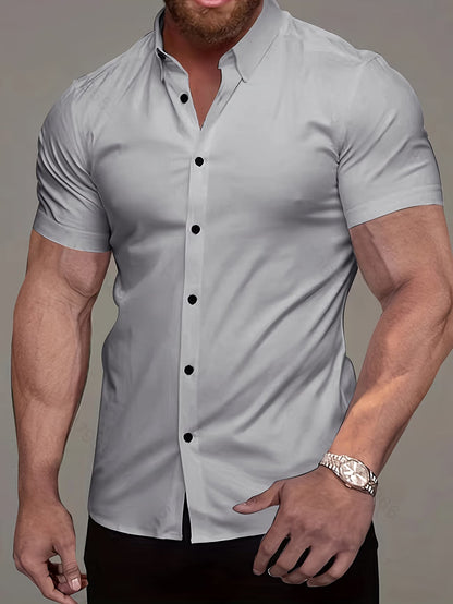 Effortless Stretch Button-Up Shirt for Women with Collar Short Sleeve Slim Fit Tailored Style