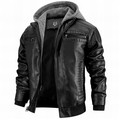 Effortless Faux Leather Jacket for Women with Hooded Long Sleeve Quilted Zip Pocket Relaxed Style