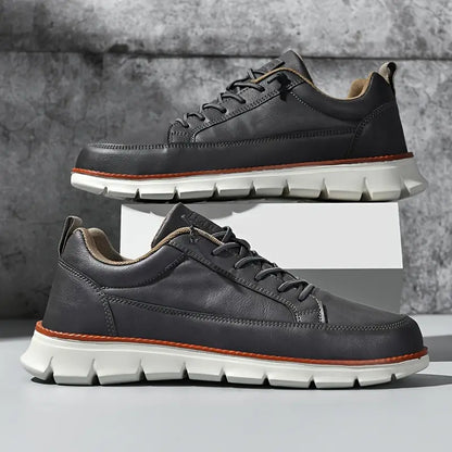 Comfortable Leather Sneaker for Women with Lace Up Low Top Chunky Sole Casual Style