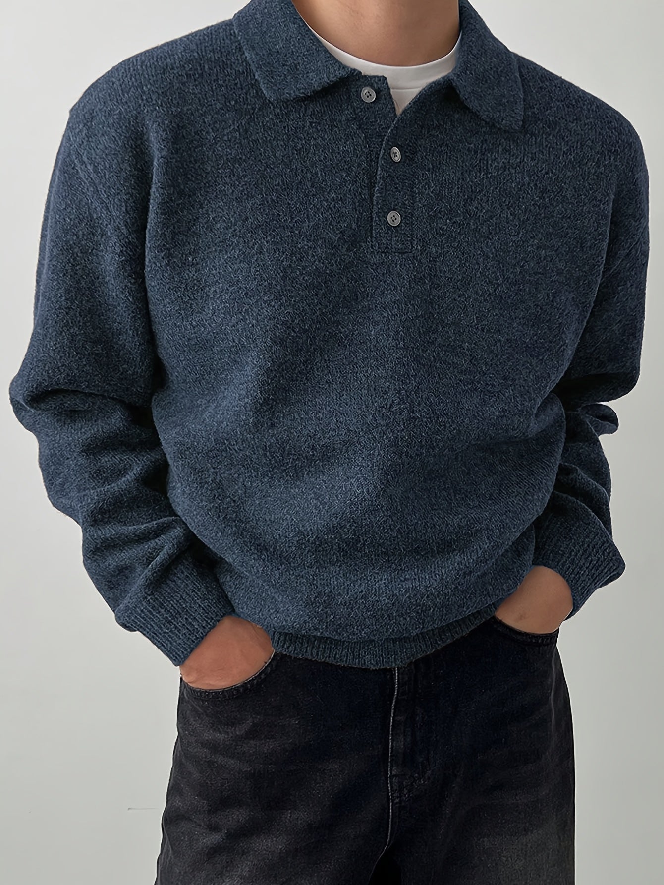 Comfortable Olive Green Knit Polo Sweater for Women with Collar Long Sleeve Button Placket Relaxed Oversized Style