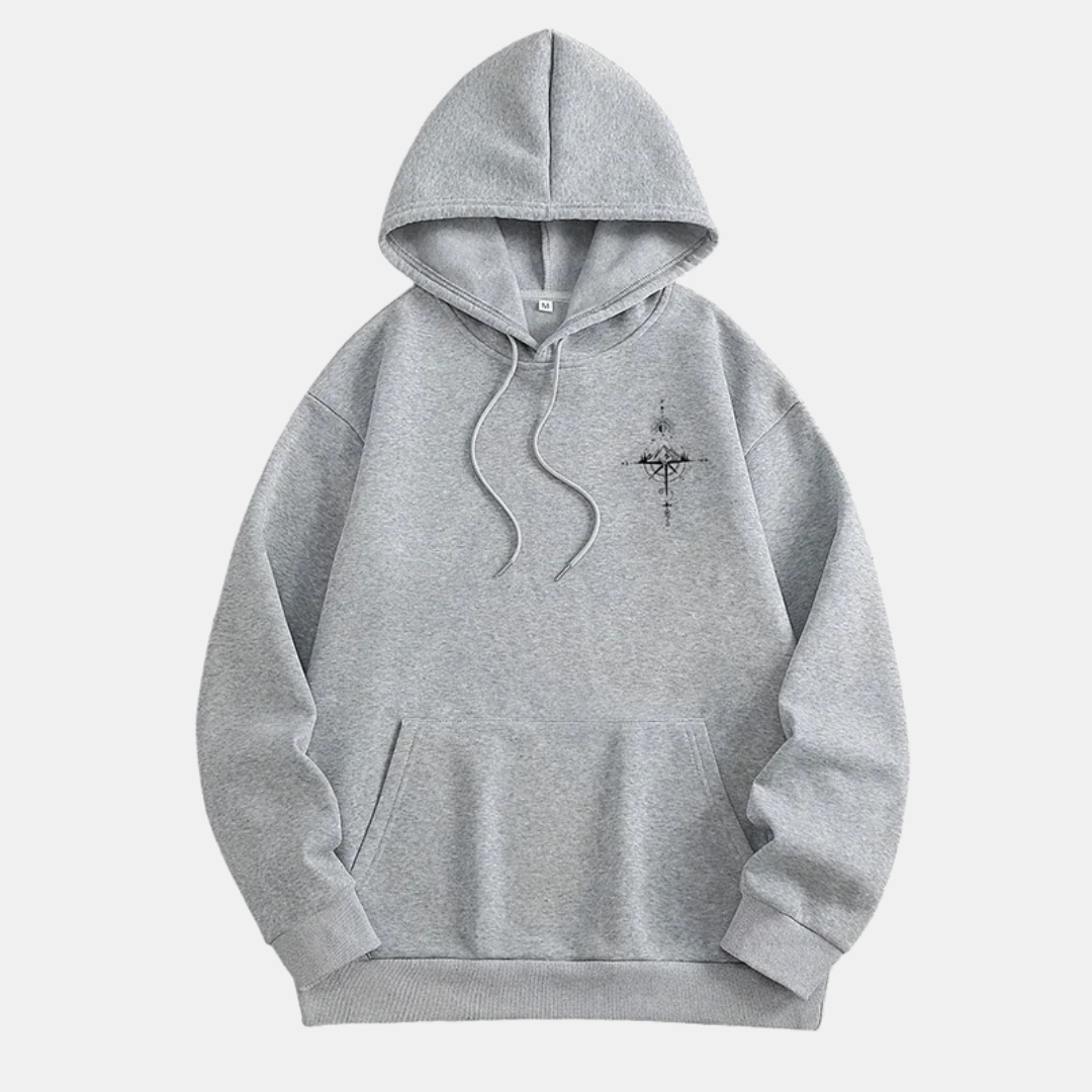 Comfortable White Celestial Compass Print Hoodie for Women with Drawstring Hood Long Sleeve Relaxed Oversized Style