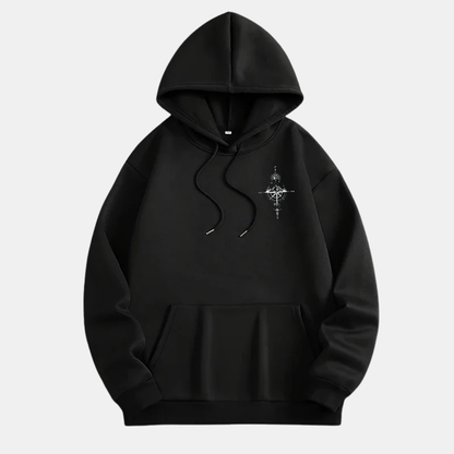 Comfortable White Celestial Compass Print Hoodie for Women with Drawstring Hood Long Sleeve Relaxed Oversized Style
