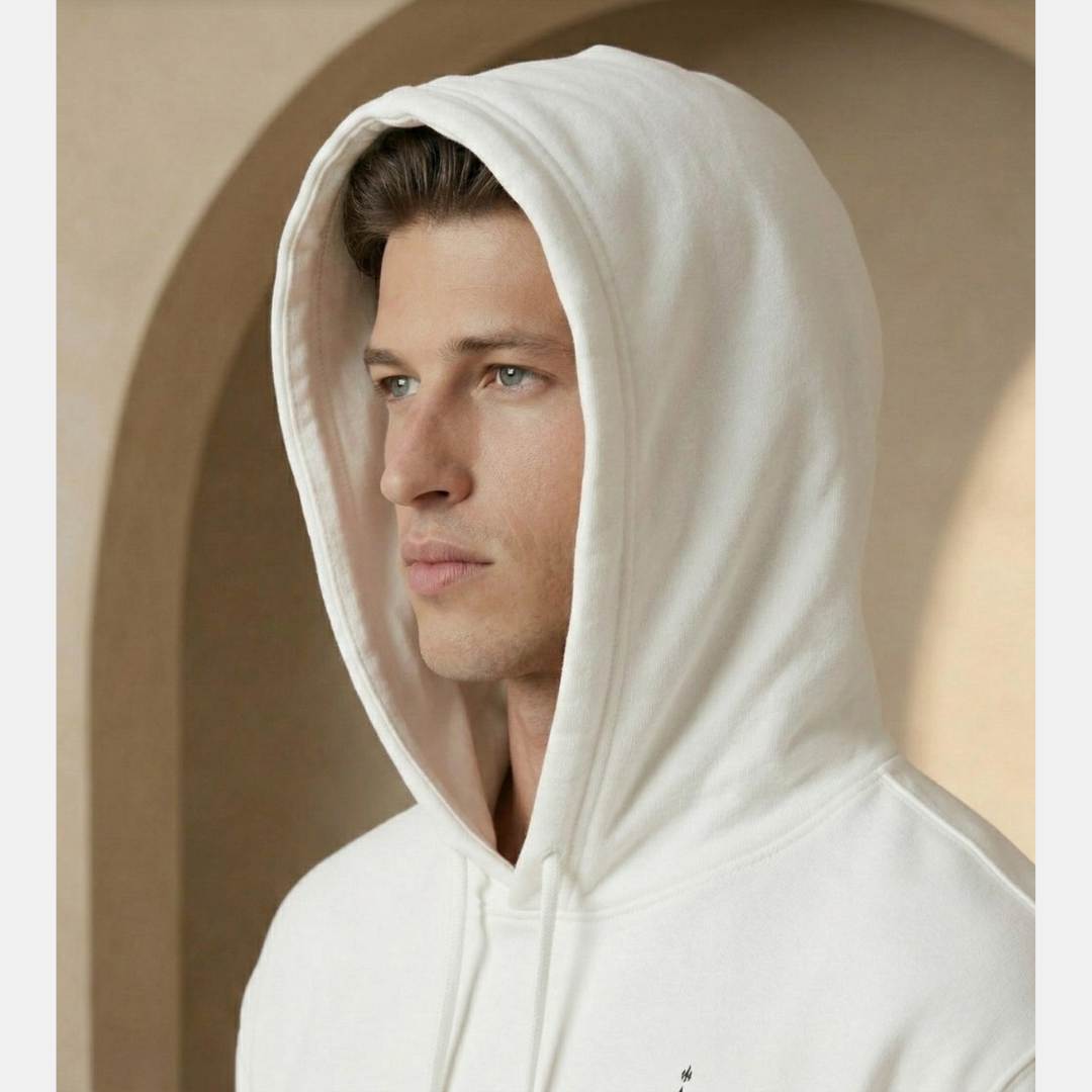 Comfortable White Celestial Compass Print Hoodie for Women with Drawstring Hood Long Sleeve Relaxed Oversized Style