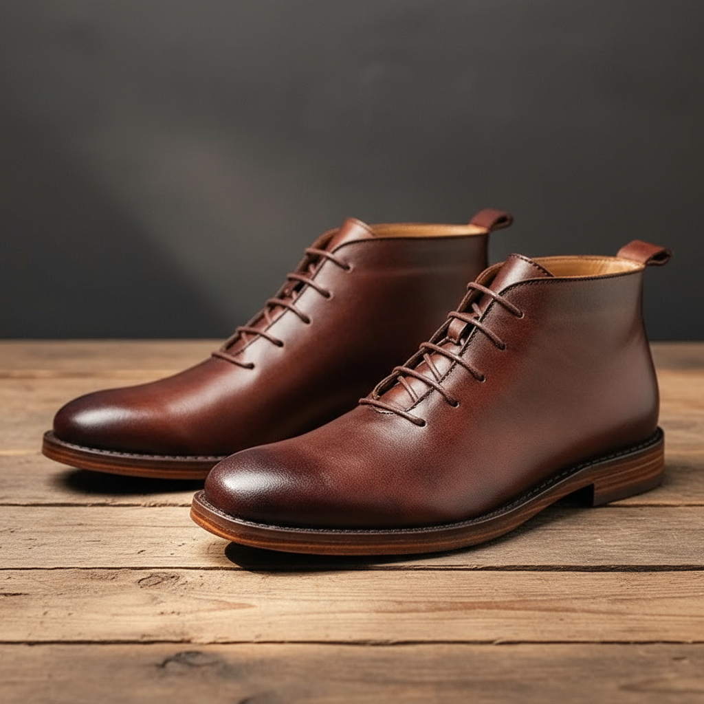 Stylish Leather Chukka Boot for Women with Lace Up Round Toe Stacked Heel Casual Style