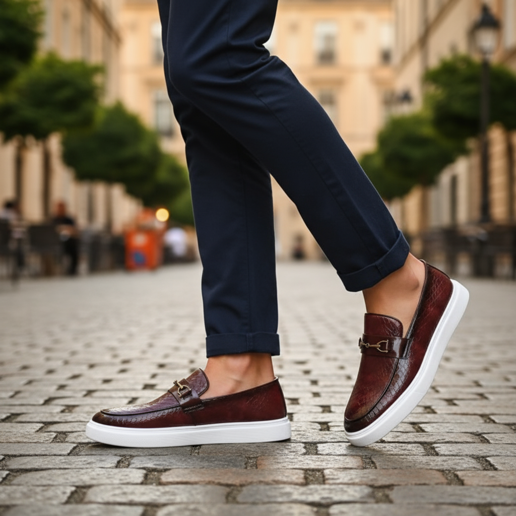 Stylish Quilted Leather Fashion Sneaker for Women with Horsebit Buckle White Sole Slip-On Style