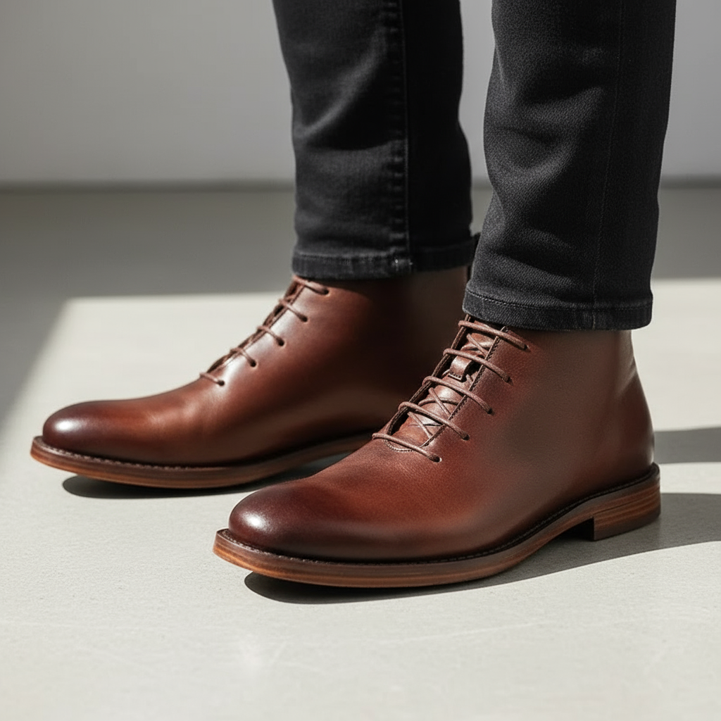 Stylish Leather Chukka Boot for Women with Lace Up Round Toe Stacked Heel Casual Style