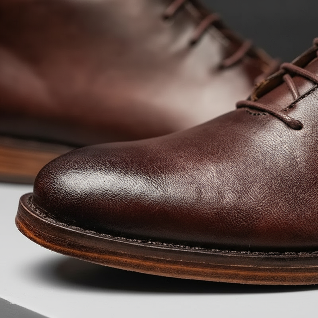 Elegant Leather Chukka Boot for Women with Lace Up Round Toe Stacked Heel Casual Style