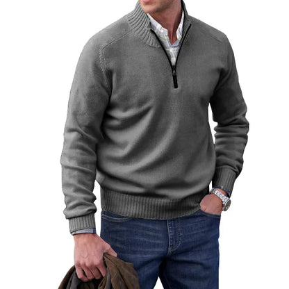Comfortable White Knit Quarter Zip Sweater for Women with Mock Neck Long Sleeve Ribbed Trim Relaxed Style