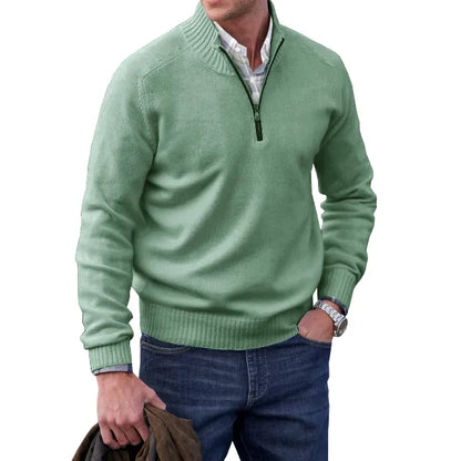 Comfortable White Knit Quarter Zip Sweater for Women with Mock Neck Long Sleeve Ribbed Trim Relaxed Style