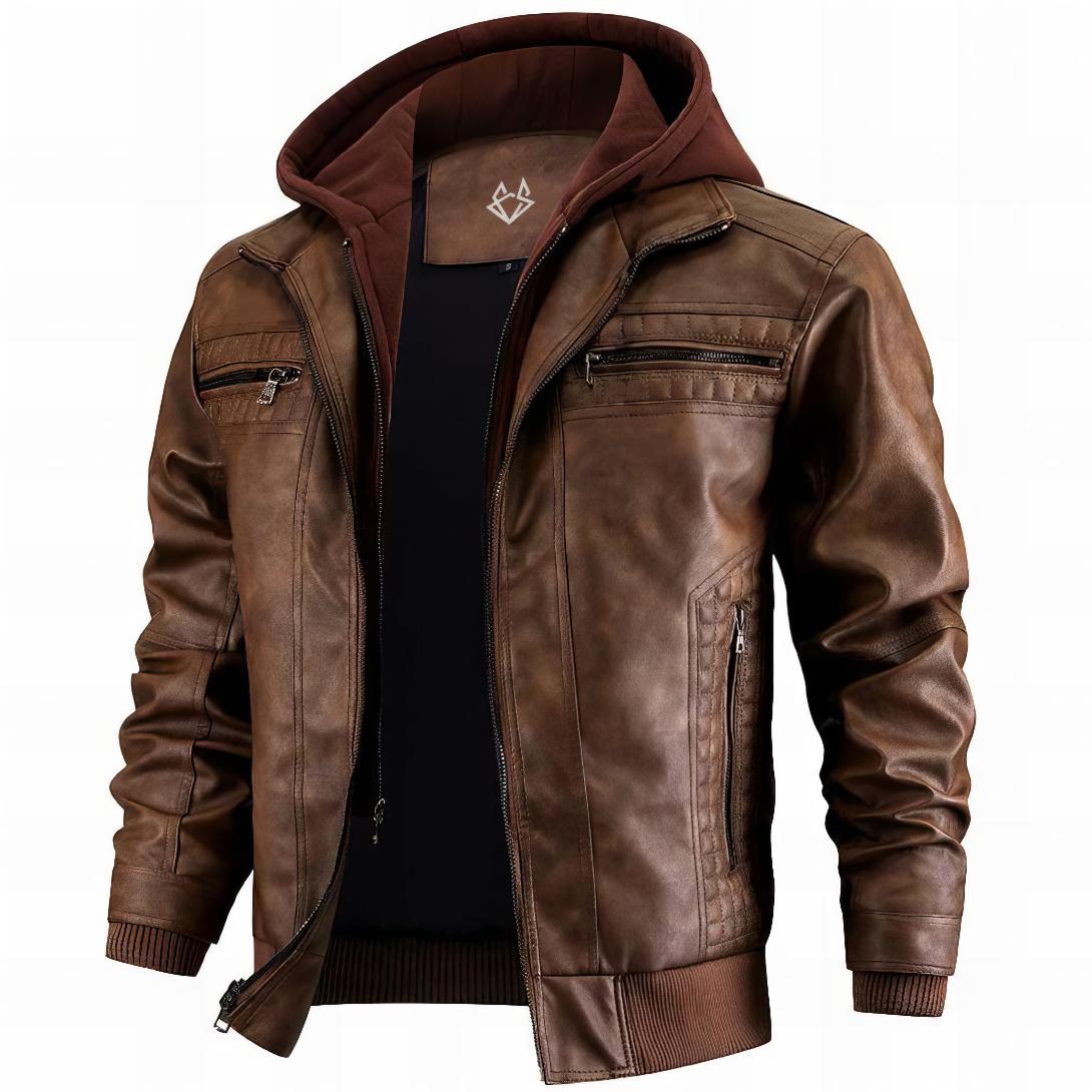 Effortless Faux Leather Jacket for Women with Hooded Long Sleeve Quilted Zip Pocket Relaxed Style