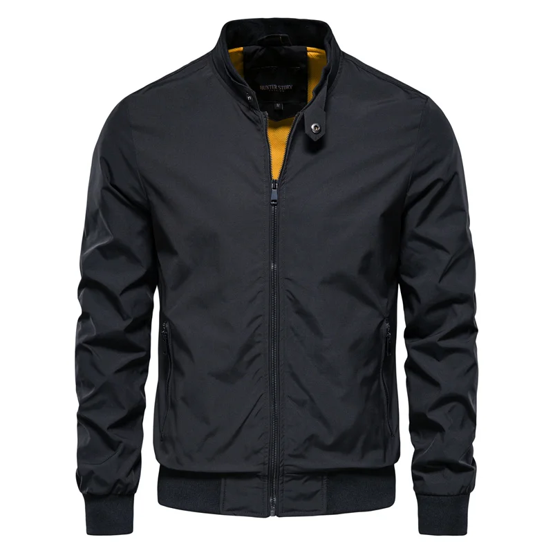 Effortless Nylon Bomber Jacket for Women with Stand Collar Long Sleeve Zip Front Ribbed Hem Casual Style