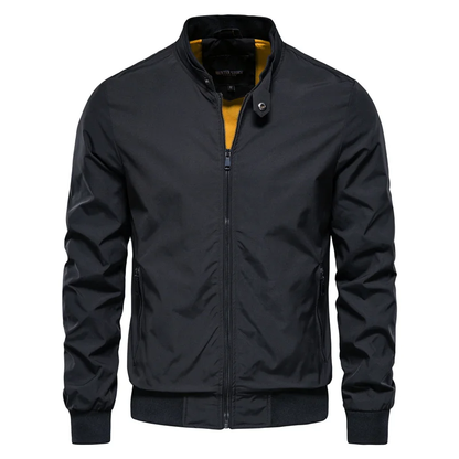 Effortless Nylon Bomber Jacket for Women with Stand Collar Long Sleeve Zip Front Ribbed Hem Casual Style