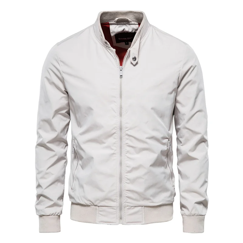 Effortless Nylon Bomber Jacket for Women with Stand Collar Long Sleeve Zip Front Ribbed Hem Casual Style