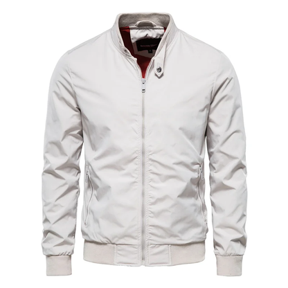 Effortless Nylon Bomber Jacket for Women with Stand Collar Long Sleeve Zip Front Ribbed Hem Casual Style