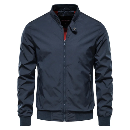 Effortless Nylon Bomber Jacket for Women with Stand Collar Long Sleeve Zip Front Ribbed Hem Casual Style
