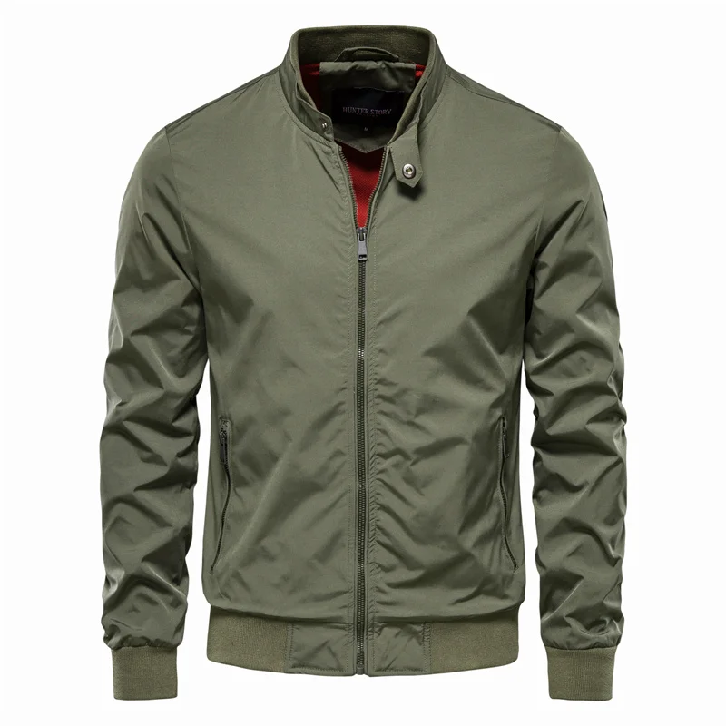 Effortless Nylon Bomber Jacket for Women with Stand Collar Long Sleeve Zip Front Ribbed Hem Casual Style
